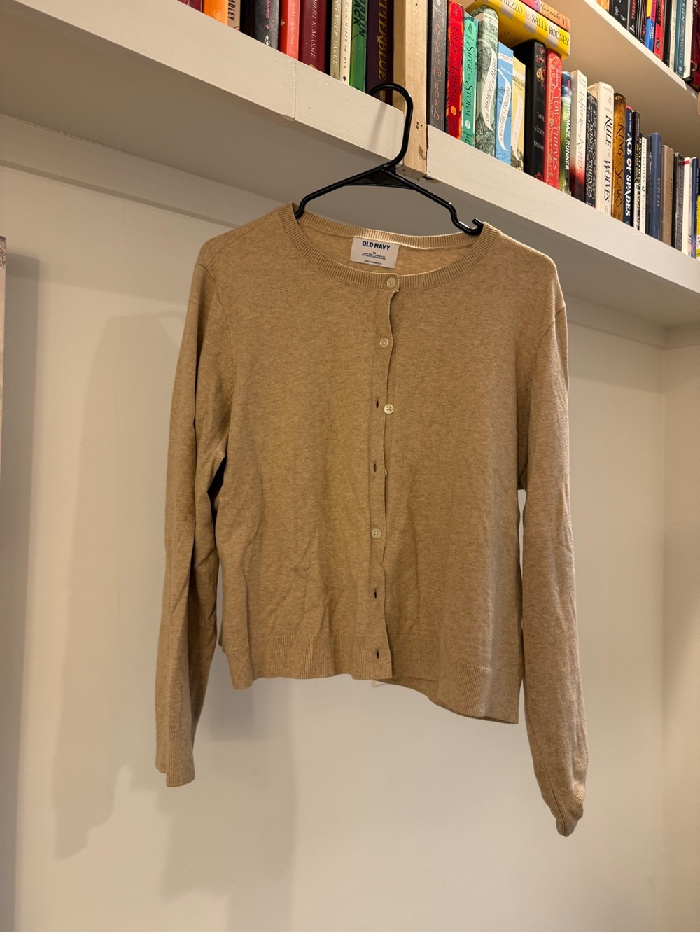 Old Navy Women's Tan Button-Front Crewneck Cardigan